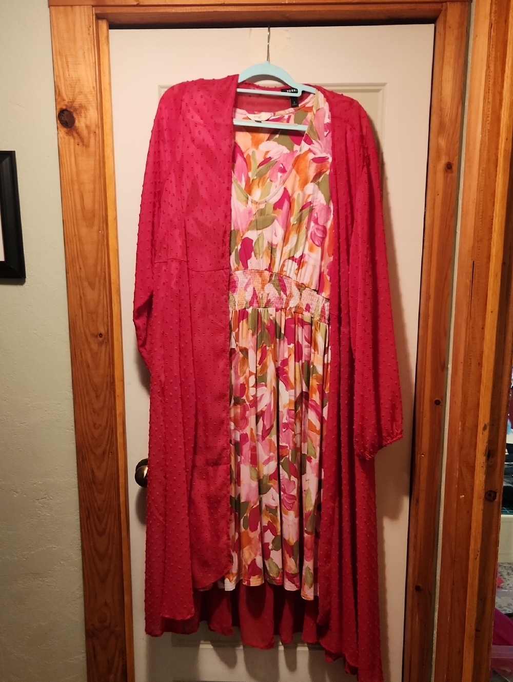 Terra & Sky Pink Floral Midi Dress with Torrid Kimono